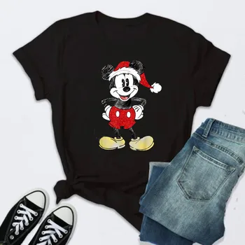 Noi Minnie Crăciun Pălărie de Imprimare T-shirt pentru Femei de Moda de Craciun Tricou Streetwear Haine de sex Feminin Kawaii Disney Tricou Cadou