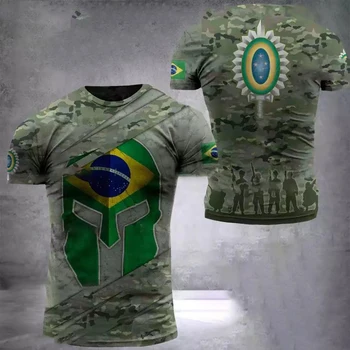 Armata braziliană a Imprima Bărbați T-Shirt Brazilia Flag Soldat Veteran Topuri de Vara Gât Rotund Maneca Scurta Tricou Supradimensionat Mens Îmbrăcăminte 0
