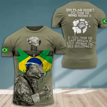 Armata braziliană a Imprima Bărbați T-Shirt Brazilia Flag Soldat Veteran Topuri de Vara Gât Rotund Maneca Scurta Tricou Supradimensionat Mens Îmbrăcăminte 1