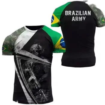Armata braziliană a Imprima Bărbați T-Shirt Brazilia Flag Soldat Veteran Topuri de Vara Gât Rotund Maneca Scurta Tricou Supradimensionat Mens Îmbrăcăminte 2
