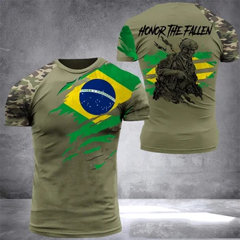 Armata braziliană a Imprima Bărbați T-Shirt Brazilia Flag Soldat Veteran Topuri de Vara Gât Rotund Maneca Scurta Tricou Supradimensionat Mens Îmbrăcăminte 3