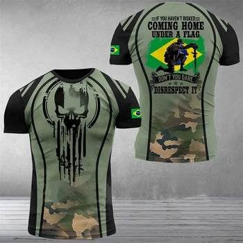 Armata braziliană a Imprima Bărbați T-Shirt Brazilia Flag Soldat Veteran Topuri de Vara Gât Rotund Maneca Scurta Tricou Supradimensionat Mens Îmbrăcăminte 4