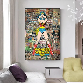 Marvel Graffiti, benzi Desenate, Posterul super-Erou Wonder Woman Captain America Panza Pictura Decor de Perete Nordic pictura Murala pentru Camera Decor Acasă