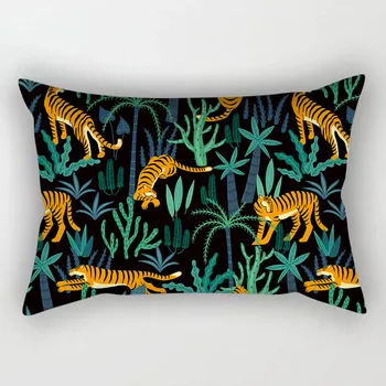 Jungle Tiger Leopard Pernele de Acoperire 30x50 Planta Tropicala Pillowcover Decorative Perne Perne fata de Perna Poliester 1