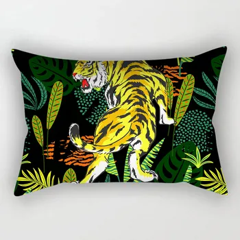 Jungle Tiger Leopard Pernele de Acoperire 30x50 Planta Tropicala Pillowcover Decorative Perne Perne fata de Perna Poliester 2