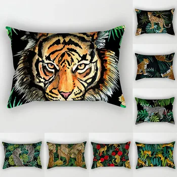 Jungle Tiger Leopard Pernele de Acoperire 30x50 Planta Tropicala Pillowcover Decorative Perne Perne fata de Perna Poliester 3