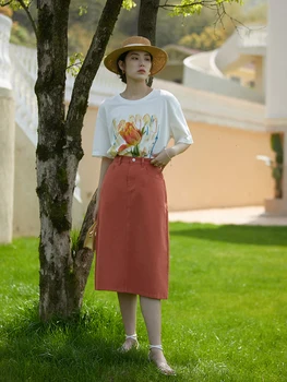DUSHU Vara 2022 Gât T-shirt Femei Vrac Originale Tulip Imprimare Simț Artistic Casual, Confortabil de sex Feminin Topuri
