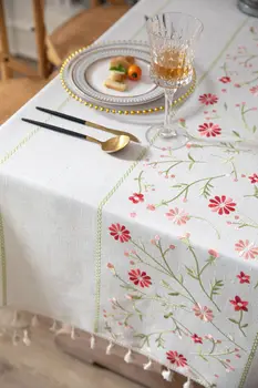 Nordic cafea, masă față de masă din țesătură imitație de bumbac și lenjerie de pat față de masă curată tabelul runner culoare pură broderie pastorală