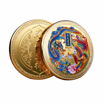 45mm Chineză Colorate Dragon și Phoenix Colecție de Monede Noroc Mascota Metal Placat cu Aur Comemorative Suveniruri 2022 0