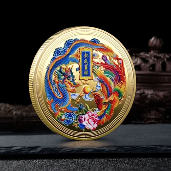 45mm Chineză Colorate Dragon și Phoenix Colecție de Monede Noroc Mascota Metal Placat cu Aur Comemorative Suveniruri 2022 1