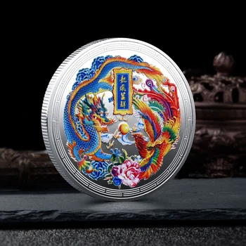 45mm Chineză Colorate Dragon și Phoenix Colecție de Monede Noroc Mascota Metal Placat cu Aur Comemorative Suveniruri 2022 3