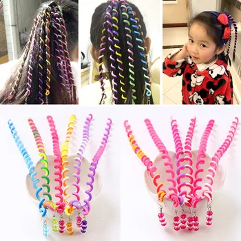 6PCS/Set Fete Drăguț de Colorat de Cristal Spirală Lung, Benzi de Păr Benzile de Păr Panglica Ornament Hairband Copii Moda Accesorii de Par