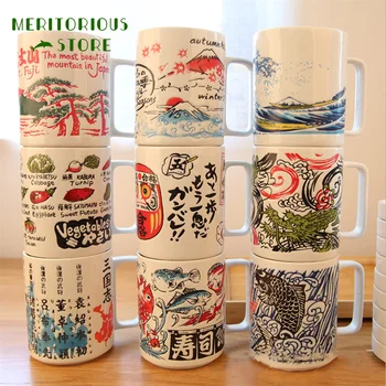 Japoneze Impresia Ceramice de Epocă Cani de Cafea cu capac 450ml Ceai, Vin, Sake Sushi Cup Restaurant Decorare Cadou pentru Prieteni