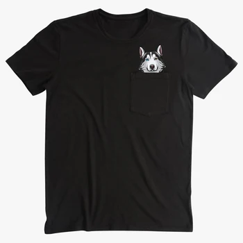 CLOOCL Animale Negru de Bumbac T-Shirt Husky Degetul Mijlociu Haioase Idei de Cadouri de Buzunar Imprimate T-shirt de Moda Hip-Hop din Bumbac Tricouri Topuri