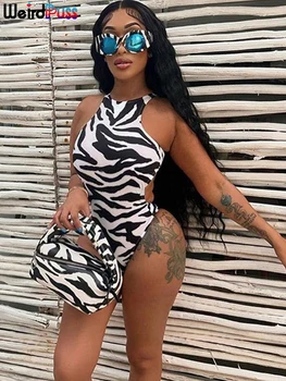 Ciudat Motanul Zebra Print Backless Vacanta Body Femei Fără Mâneci Stil Plajă Skinny Sexy Petrecere La Miezul Nopții Cocheta Clubwear Topuri