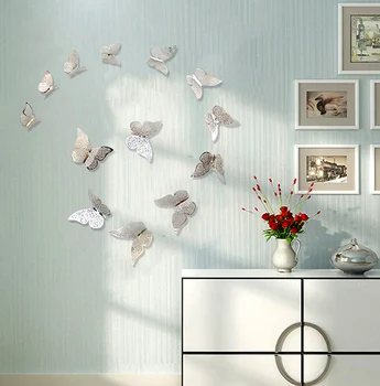 12buc/set 3D Gol Fluture Autocolant Perete 4Colors de Decor pentru Casa DIY Fluturi Frigider autocolante Petrecere de Nunta Decor