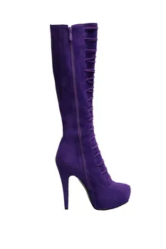 Doamnelor violet platforma cu toc înalt cizme cu fermoar lateral sexy genunchi-lungime cizme cap rotund de piele de căprioară încălțăminte pantofi de zi cu zi plus dimensiune 456