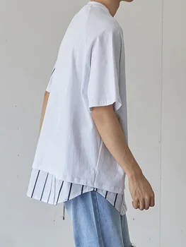 INCERUN Bărbați Neregulate Tricou cu Dungi Mozaic Dantelă Scurt Maneca Tee Topuri 2022 Streetwear coreean Casual Barbati Haine S-5XL
