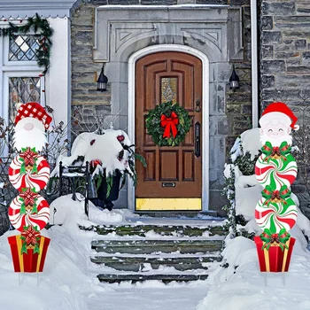 Crăciun Crăciun Om De Zăpadă În Curte Semne Miza Decoratiuni Din Plastic Curte Decor În Aer Liber, Om De Zăpadă, Bomboane Grădină Semne
