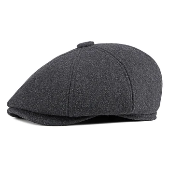 De Vârstă mijlocie Și Bătrâni Octogonal Pălărie Britanic de Moda Toamna Iarna Lână Pălărie Cald de Protecție pentru Urechi Bereta Bărbați Capac
