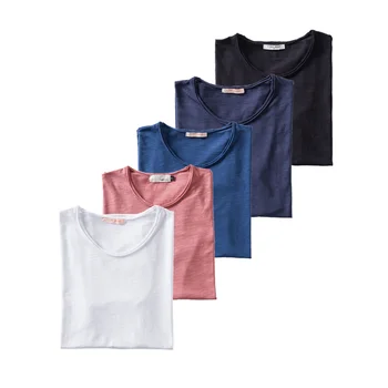 5PCS/SET 2021 Noi de Vara din Bumbac O-neck Mens T-shirt Stil Casual Solidă Maneci Scurte T Shirt Barbati 10 Culori de sex Masculin Topuri Tricouri