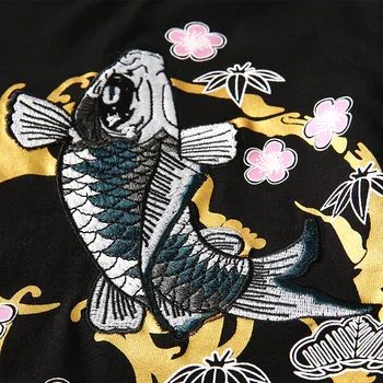 2022 Moda de Vara Japonia Stil Crap Broderie Personalitate Libere Mari cu Maneci Scurte T-shirt Barbati Marime Mare din Bumbac Tricouri