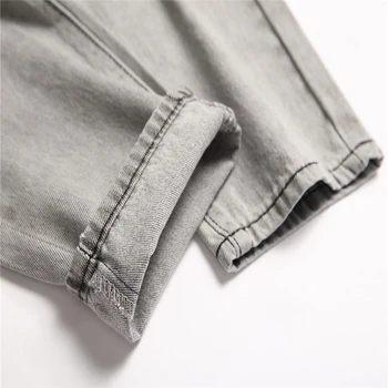 Bărbați Gri Găuri Rupt Blugi Denim la Modă în Dificultate Direct Pantaloni Casual Pantaloni