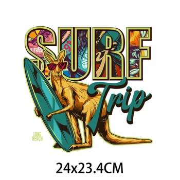 Cangur Surfing Transfer de Căldură Timp de Vară Copac de nucă de Cocos Surfing Vinil Autocolant Pentru Haine de Fier placă de Surf Lavabil DIY Decor