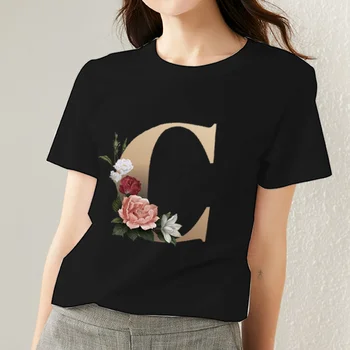 Vara tricou Femei 26 engleză Alfabet Inițial Numele de Imprimare Serie cu mânecă Scurtă Casual Doamnelor O-gât Moale cu mânecă Scurtă