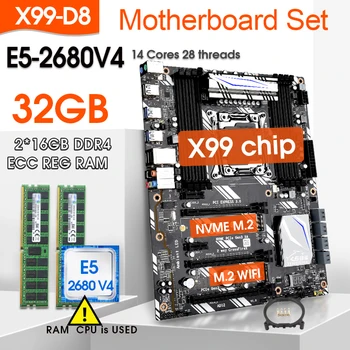 X99 D8 F8 Placa de baza stabilit cu Xeon E5 2680 V4 despre lga2011-3 2.4 GHZ CPU 2 buc X 16GB =32GB memorie DDR4 2400MHz M. 2 WIFI interfac 1