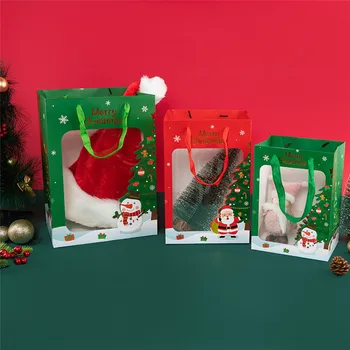 LBSISI Viața 5pcs Cadou de Crăciun Tote Sac Fereastra Transparenta Pentru Bomboane, Cookie Nuga Ambalaj de Crăciun, de Anul Nou Decor Petrecere