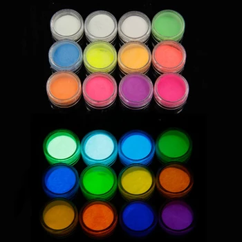 12 Buc Fosforescente After-Glow Pigment unghii neon pigment pulbere fluorescentă sclipici pulbere strălucire în întuneric praf acrilic
