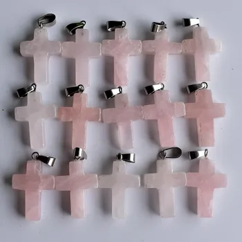2020 moda naturale roz de cristal cruce de piatră Farmece pandantive se potrivesc Coliere bijuterii de luare 50pcs/lot en-gros transport gratuit