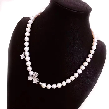 Pentru Madalena sarara elegante aaa apă pearl alb colier de perle cu incuietoare fluture md-nk-001015 Bijuterii Fine / Imperiallimuzine.ro