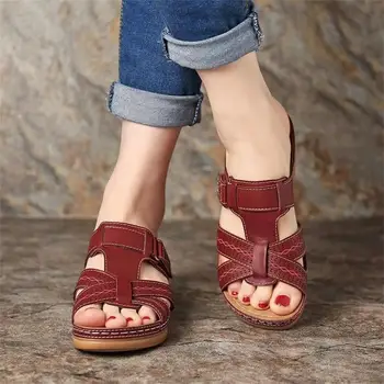 2023 Vara Femei Sandale Pană Premium Ortopedice, Pantofi Sandale Vintage Anti-Alunecare Casual Din Piele De Sex Feminin Platforma Pantofi Retro