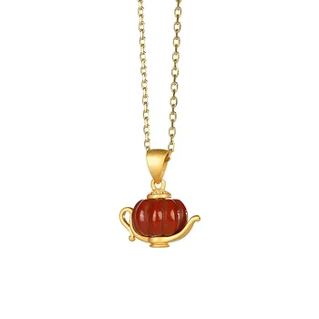 Sud roșu turmalina ceainic colier moda rafinat lampa lui Aladdin pandantiv Chineză stil retro de creatie bijuterii pentru femei