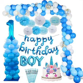 1 Balon Albastru Set Pentru Băieți în Vârstă de Un An Ziua 1 Ziua Copilului Duș Decor Copii, Zi de Naștere Fericită Ballon Ghirlanda Deco