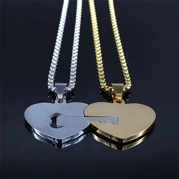 2 BUC Dragoste Inima de Blocare Cheie de Cristal din Oțel Inoxidabil Cuplu Colier de Aur/Argint de Culoare Colier pentru Femei/Bărbați Bijuterii joyas NXS01