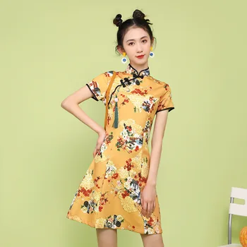 Femeile Orientale Tradițională Chineză Stil Retro Slim Cheongsam Harajuku Imprimare Partid Rochie De Mireasa Cosplay Qipao Hanfu Tang Costum 2