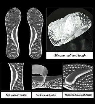 VAIPCOW Silicon Gel Semele Ortopedice pentru Femei Pantofi cu Toc Picior Plat Suport Arc Tampoane de Pantofi Introduce Transparent Masaj Branț