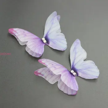 56PCS Gradient de Culoare Tesatura Organza Fluture Aplici 50mm Asimetrice, de culoare Fluture pentru Petrecerea de Decor, Papusa Înfrumusețarea