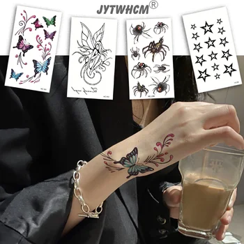 Autocolante tatuaj Temporar Femei Impermeabil Fluture Spider Buza de Imprimare Gât Brațul Body Art, Pictura pe Corp, O singură Dată Flash Fals Tato