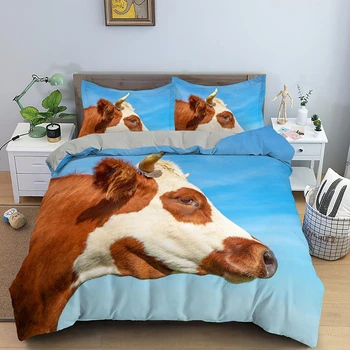 3D Animal Vaca Set de lenjerie de Pat King Queen Plapuma/Pilota Acoperi Lenjerii de pat, Cu fata de Perna 2/3pcs Seturi de Pat Textile de Casa