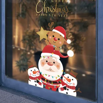 Desene Animate De Crăciun Moș Crăciun Xmas Elan Om De Zăpadă Fereastra De Autocolante De Perete Oranments Crăciun Fericit Decor Pentru Casa An Nou Fericit 2022