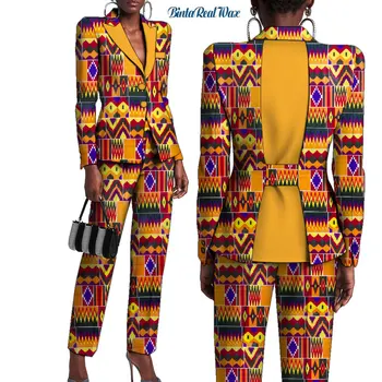 Riche African Print Sacou și Pantaloni Seturi pentru Femei Dashiki Tradiționale Africane 2 Piese Pantaloni Seturi de Costume pentru Femei Îmbrăcăminte WY9325