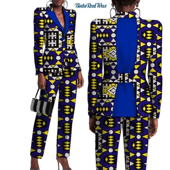 Riche African Print Sacou și Pantaloni Seturi pentru Femei Dashiki Tradiționale Africane 2 Piese Pantaloni Seturi de Costume pentru Femei Îmbrăcăminte WY9325 4