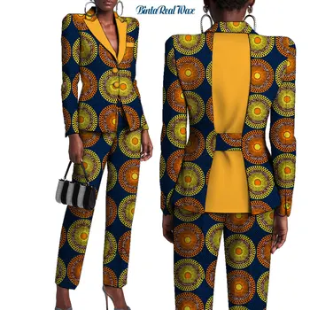 Riche African Print Sacou și Pantaloni Seturi pentru Femei Dashiki Tradiționale Africane 2 Piese Pantaloni Seturi de Costume pentru Femei Îmbrăcăminte WY9325 5