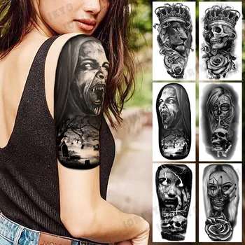 Diavolul Negru Vampir Brațul Tatuaje Temporare Pentru Femei Adulte Craniu Leu Coroana Busola Tatuaj Fals Lavabil Corp Pictura Arta Tatuaje