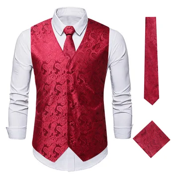 Oamenii 3pc Paisley Vestă, Cravată, batistă de Buzunar Set 2023 Brand Steampunk Victorian Costum Vesta Oameni de Afaceri Formal Gilet pentru Barbati 3XL