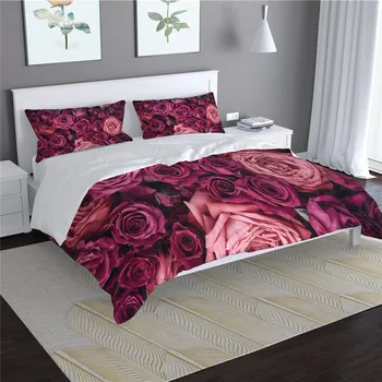 Flori de Trandafir colorat Set de Pat 3D Frumoase, Imprimate Carpetă Acopere Stabilit Regina King Singur Pat Dublu Lenjerie de pat Pentru Fata de Femeie lenjerie de Pat 0